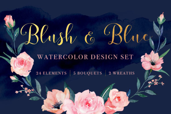 Blush Blue Floral Watercolor Set: A Versatile and Elegant Design Solution