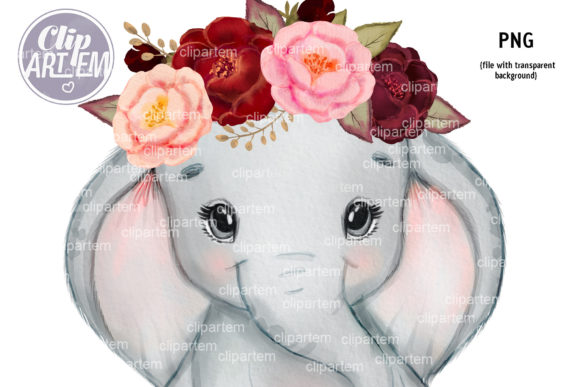 Burgundy Pink Elephant Rustic Floral PNG: A Charming Addition to Your Baby Shower Invitations and Decor
