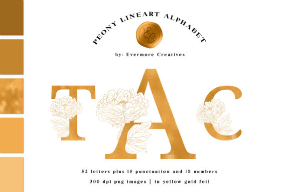 Floral Alphabet Gold Foil Peony Line Art