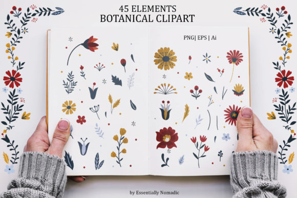 Scandinavian Folk Art Floral Clipart Set